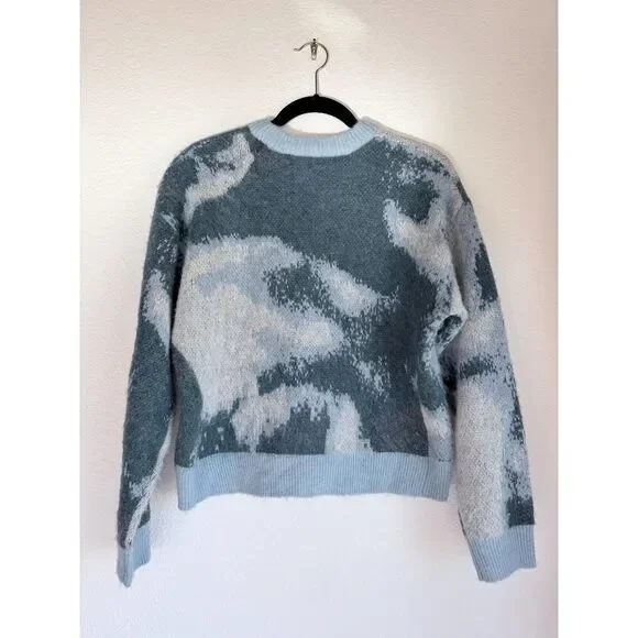 NEW The Kooples Abstract Colorblock Knit Alpaca Crewneck Wool Sweater in Blue XS